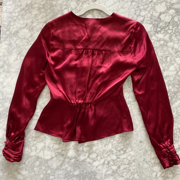 NWT Intermix Naila Silk Wrap Blouse In Dark Red - Picture 3 of 5